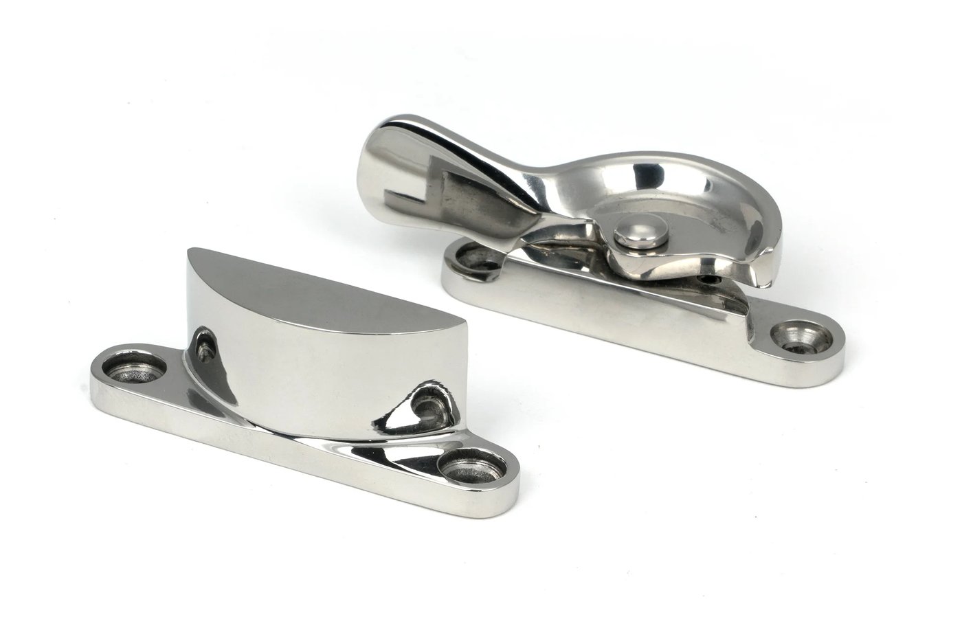 Polished chrome fitch fastener - sash window ironmongery supplied by Kensington Sash